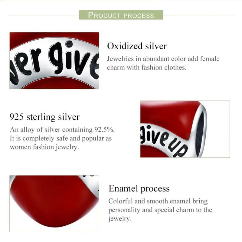 (image for) Pandora Style Silver Charm, Don'T Give Up, Red Enamel - SCC808 - View 7