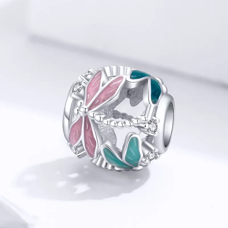 (image for) Pandora Style Silver Charm, Dragonfly, Multicolor Enamel - BSC198 - View 2