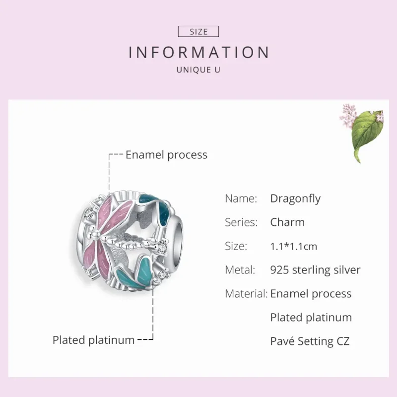 (image for) Pandora Style Silver Charm, Dragonfly, Multicolor Enamel - BSC198 - View 7