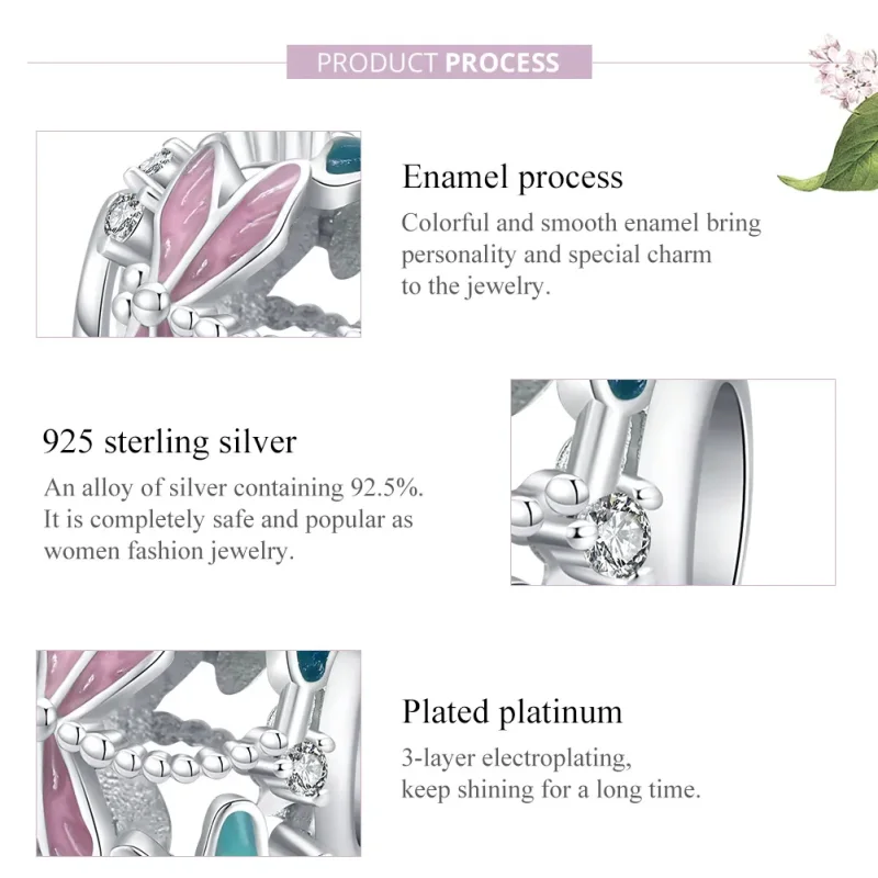 (image for) Pandora Style Silver Charm, Dragonfly, Multicolor Enamel - BSC198 - View 8