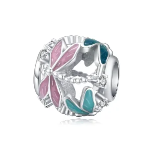 (image for) Pandora Style Silver Charm, Dragonfly, Multicolor Enamel - BSC198