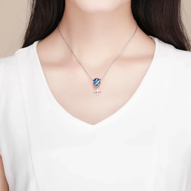 (image for) Pandora Style Silver Charm, Dream Airplane For Travel Around, Aquamarine Enamel - View 5