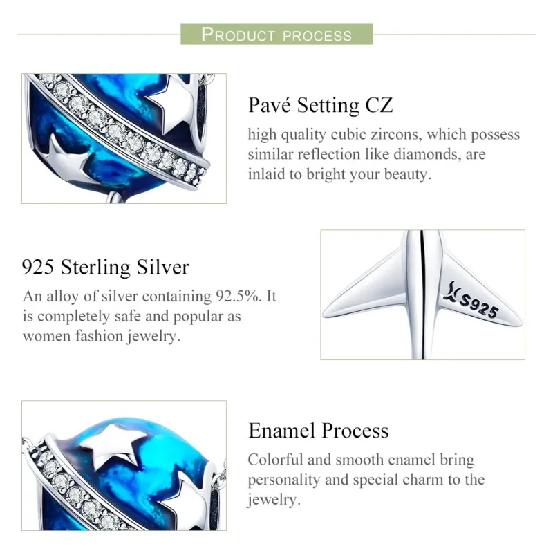 (image for) Pandora Style Silver Charm, Dream Airplane For Travel Around, Aquamarine Enamel - View 7