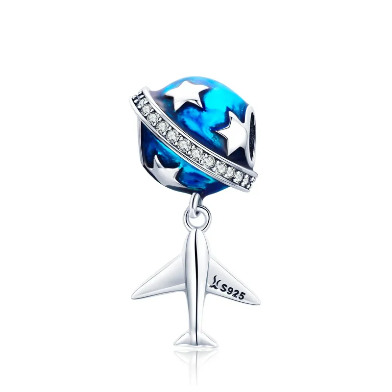 (image for) Pandora Style Silver Charm, Dream Airplane For Travel Around, Aquamarine Enamel - SCC887 - Product Image