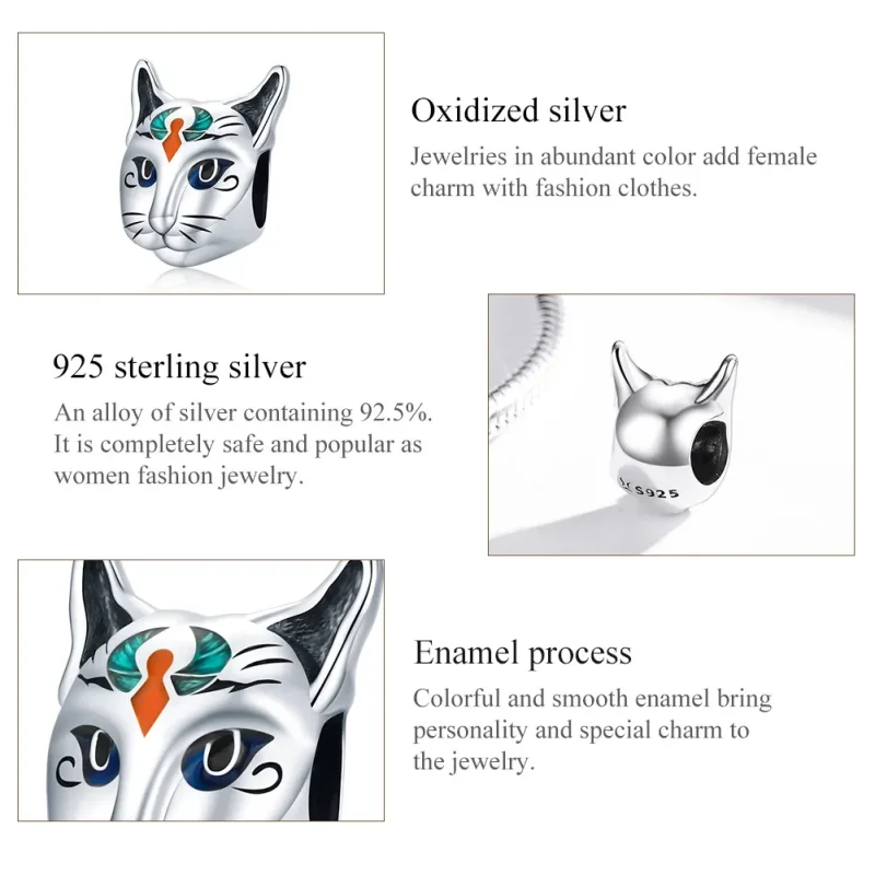 (image for) Pandora Style Silver Charm, Egypt - Cat God Besti, Multicolor Enamel - SCC1859 - View 8