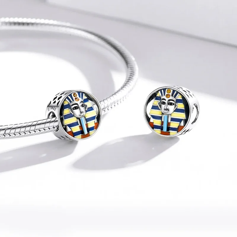 (image for) Pandora Style Silver Charm, Egypt - Pharaoh, Multicolor Enamel - SCC1858 - View 4