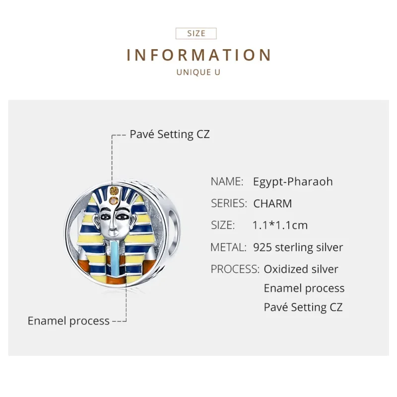 (image for) Pandora Style Silver Charm, Egypt - Pharaoh, Multicolor Enamel - SCC1858 - View 6