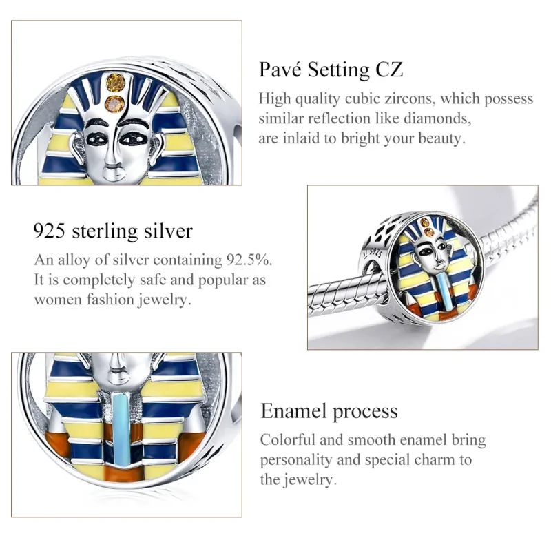 (image for) Pandora Style Silver Charm, Egypt - Pharaoh, Multicolor Enamel - SCC1858 - View 7