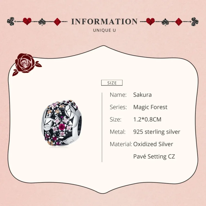 (image for) Pandora Style Silver Charm, Elegant Cherry Blossom - SCC1446 - View 7