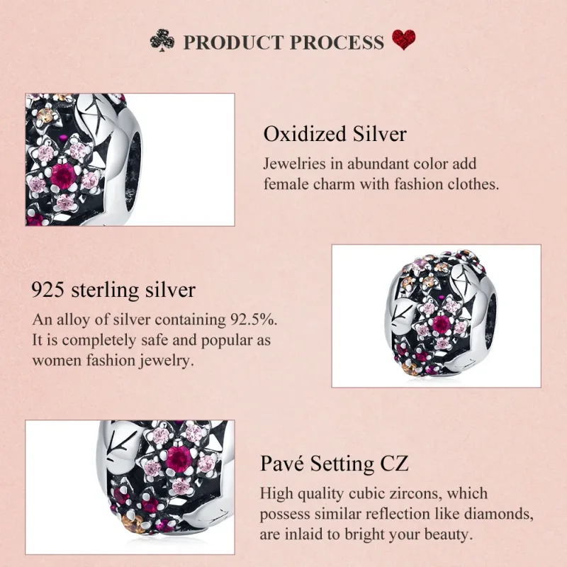 (image for) Pandora Style Silver Charm, Elegant Cherry Blossom - SCC1446 - View 8