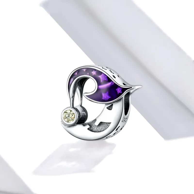 (image for) Pandora Style Silver Charm, Evil Moon, Purple Enamel - SCC1618 - View 2