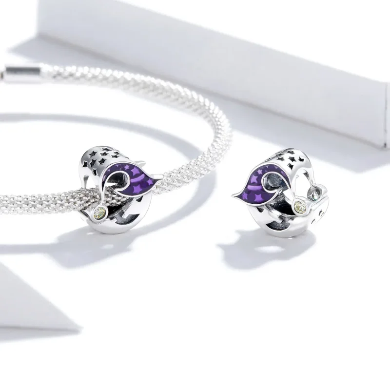 (image for) Pandora Style Silver Charm, Evil Moon, Purple Enamel - SCC1618 - View 4