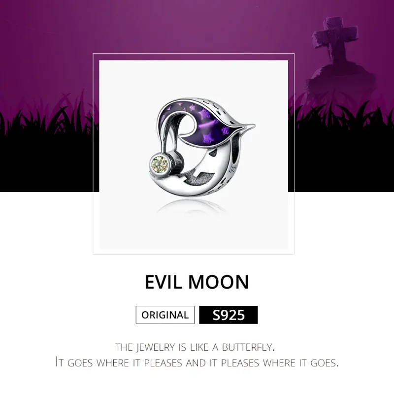 (image for) Pandora Style Silver Charm, Evil Moon, Purple Enamel - SCC1618 - View 6