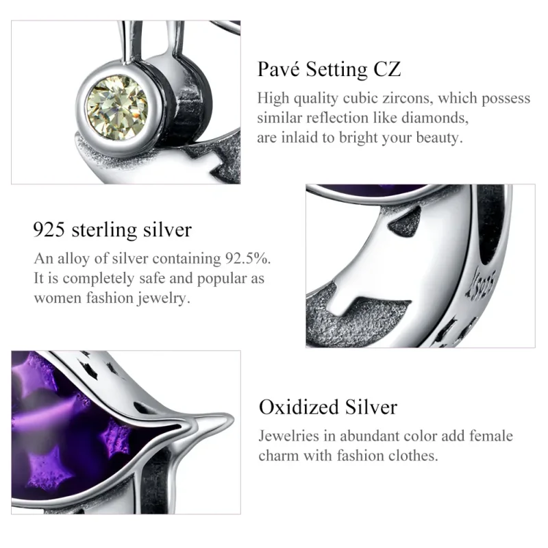 (image for) Pandora Style Silver Charm, Evil Moon, Purple Enamel - SCC1618 - View 7