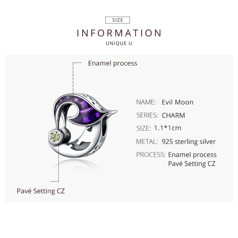 (image for) Pandora Style Silver Charm, Evil Moon, Purple Enamel - SCC1618 - View 8