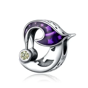(image for) Pandora Style Silver Charm, Evil Moon, Purple Enamel - SCC1618