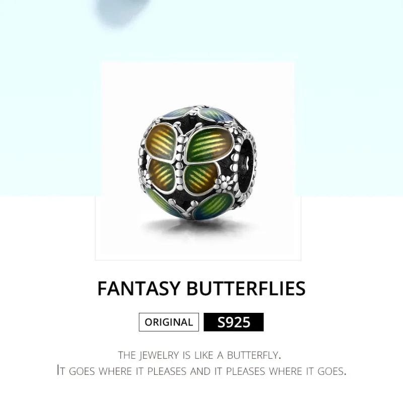 (image for) Pandora Style Silver Charm, Fantasy Butterflies, Multicolor Enamel - SCC1705 - View 6