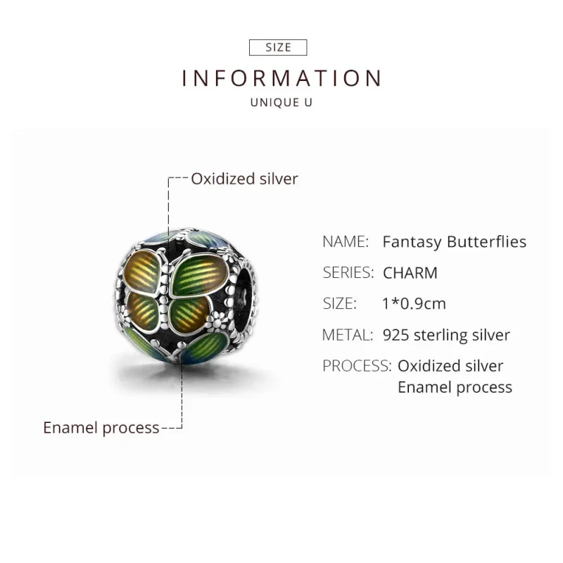 (image for) Pandora Style Silver Charm, Fantasy Butterflies, Multicolor Enamel - SCC1705 - View 8