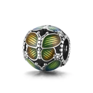 (image for) Pandora Style Silver Charm, Fantasy Butterflies, Multicolor Enamel - SCC1705