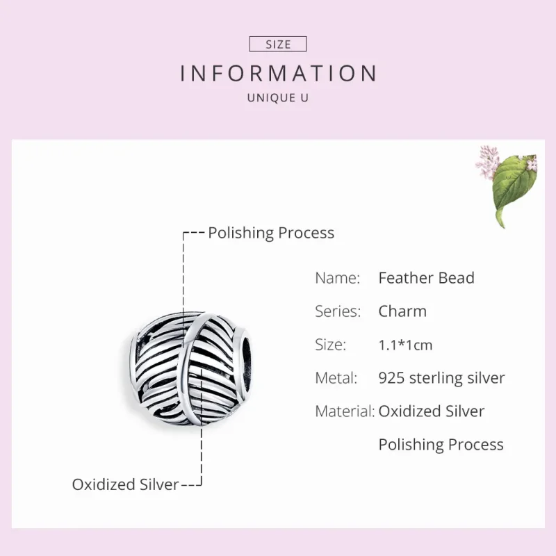 (image for) Pandora Style Silver Charm, Feather - SCC1509 - View 7