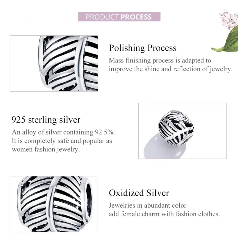 (image for) Pandora Style Silver Charm, Feather - SCC1509 - View 8