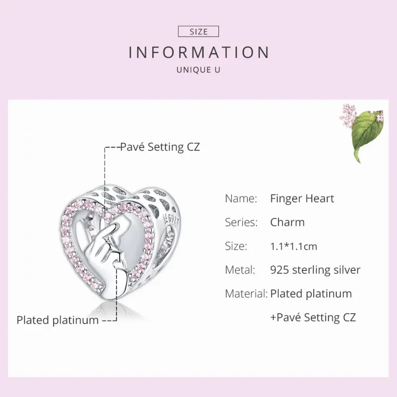 (image for) Pandora Style Silver Charm, Finger Heart - SCC1690 - View 7