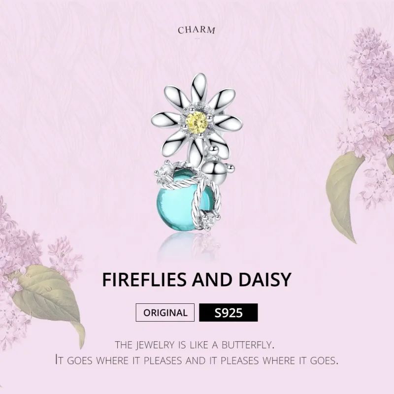 (image for) Pandora Style Silver Charm, Fireflies and Daisy - SCC1369 - View 5