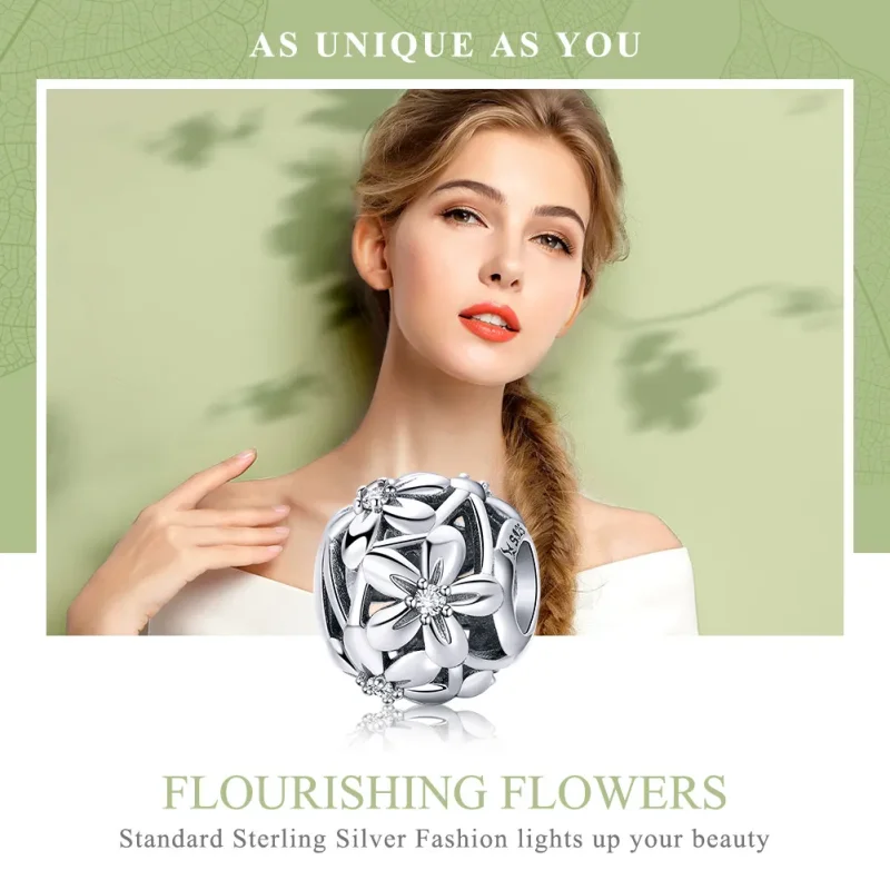 (image for) Pandora Style Silver Charm, Flower Shape - SCC729 - View 6