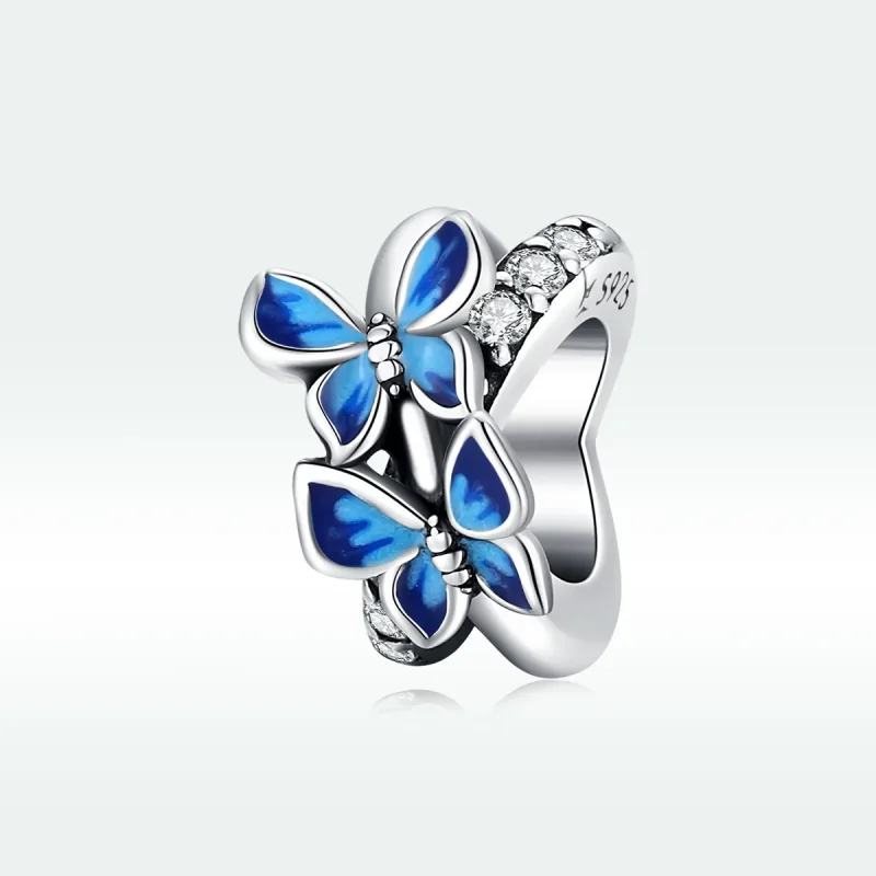 (image for) Pandora Style Silver Charm, Flying Butterflies, Aquamarine Enamel - SCC1731 - View 5