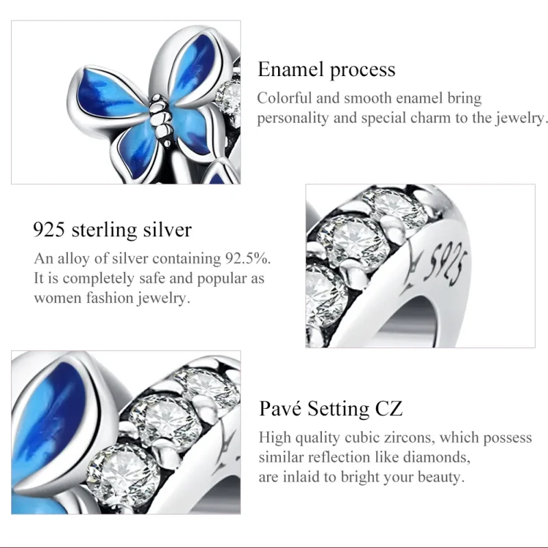 (image for) Pandora Style Silver Charm, Flying Butterflies, Aquamarine Enamel - SCC1731 - View 7