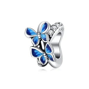 (image for) Pandora Style Silver Charm, Flying Butterflies, Aquamarine Enamel - SCC1731