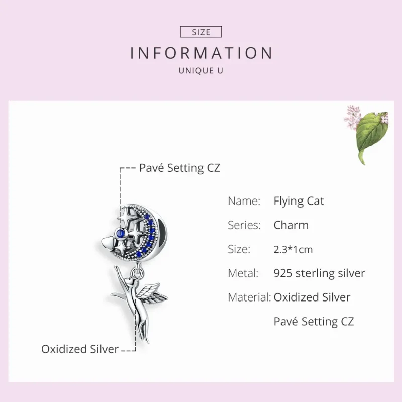 (image for) Pandora Style Silver Charm, Flying Cat - SCC1551 - View 7