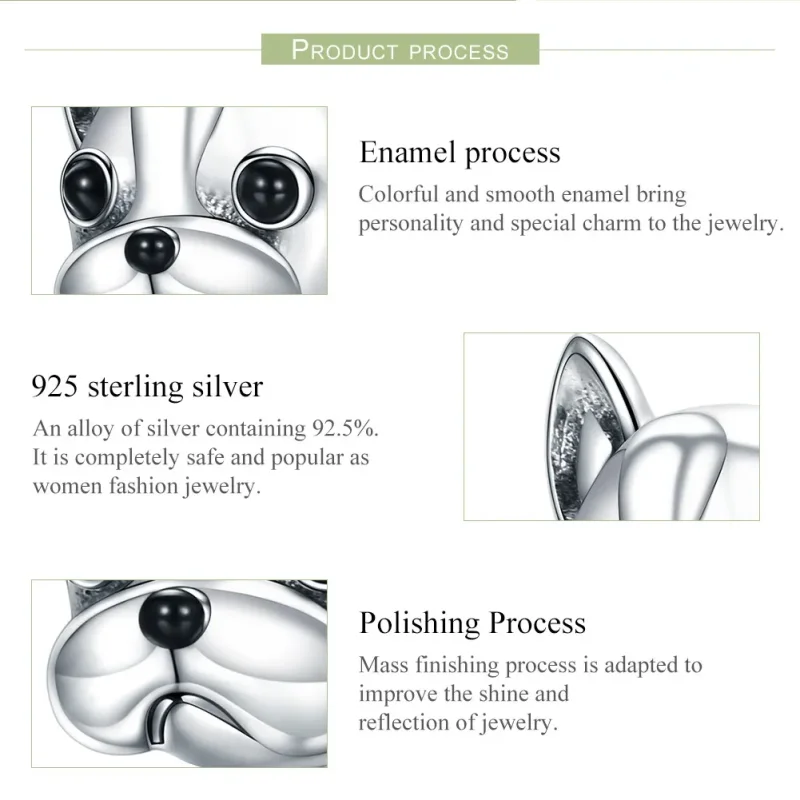 (image for) Pandora Style Silver Charm, French Bulldog, Black Enamel - SCC315 - View 6