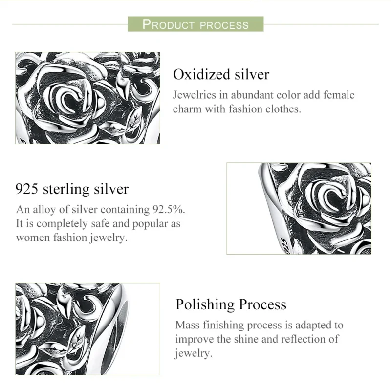 (image for) Pandora Style Silver Charm, Gentle Rose - SCC790 - View 7