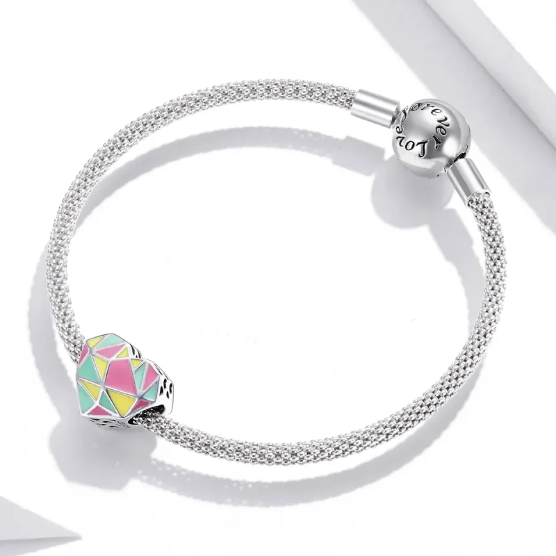(image for) Pandora Style Silver Charm, Geometric Patterns, Multicolor Enamel - SCC1761 - View 3
