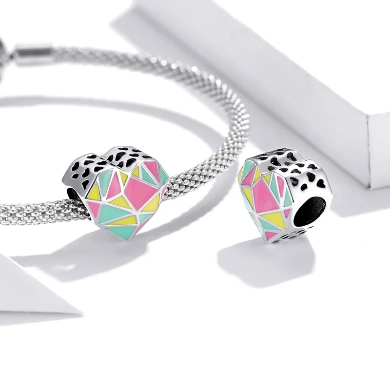 (image for) Pandora Style Silver Charm, Geometric Patterns, Multicolor Enamel - SCC1761 - View 4