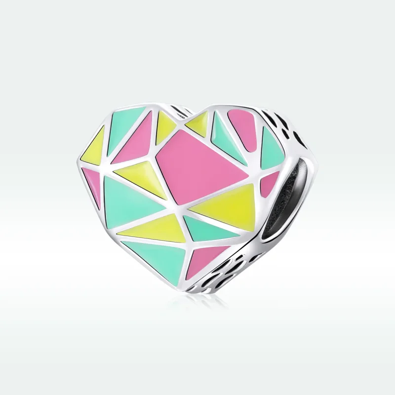 (image for) Pandora Style Silver Charm, Geometric Patterns, Multicolor Enamel - SCC1761 - View 5