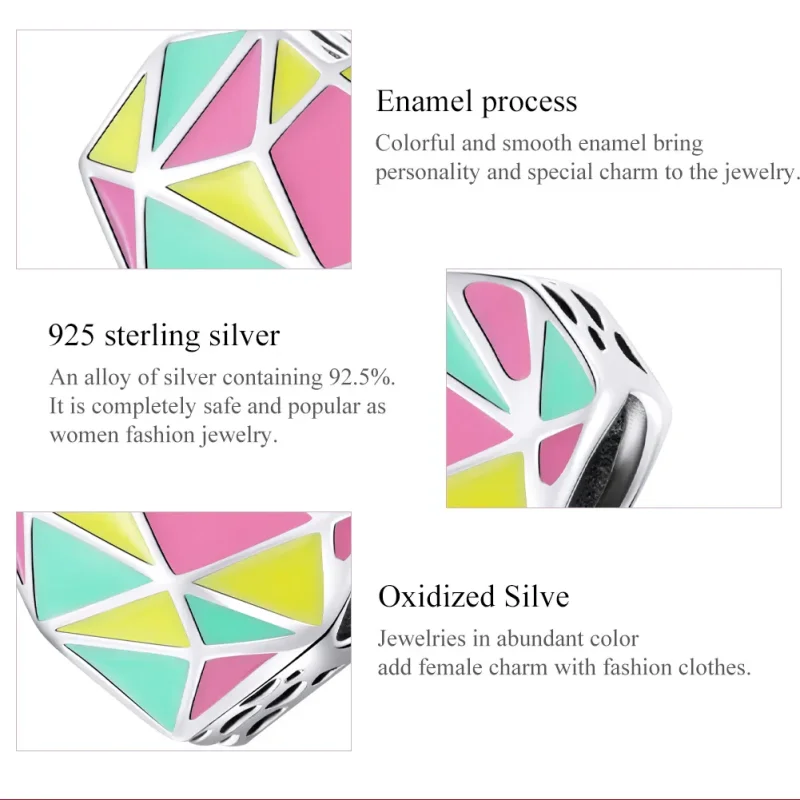 (image for) Pandora Style Silver Charm, Geometric Patterns, Multicolor Enamel - SCC1761 - View 7