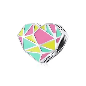 (image for) Pandora Style Silver Charm, Geometric Patterns, Multicolor Enamel - SCC1761