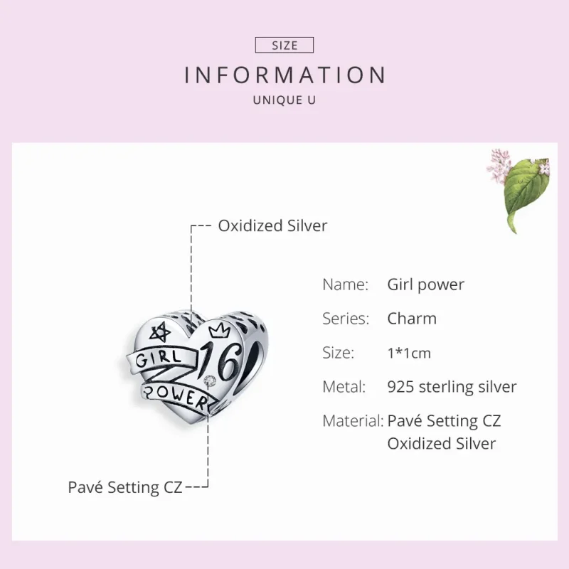 (image for) Pandora Style Silver Charm, Girl Power Sweet 16 - SCC1437 - View 7
