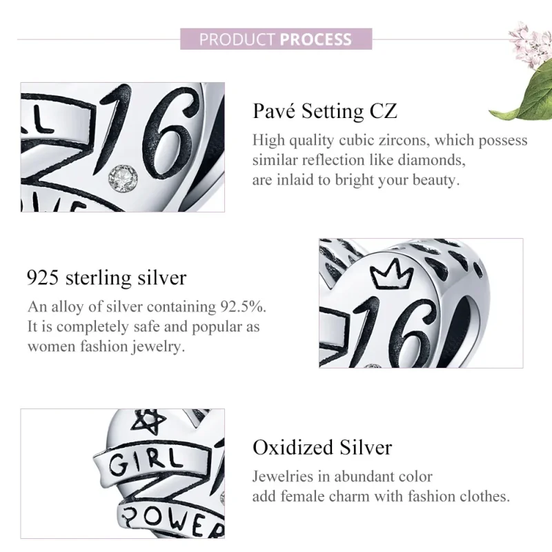 (image for) Pandora Style Silver Charm, Girl Power Sweet 16 - SCC1437 - View 8