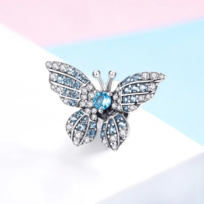 (image for) Pandora Style Silver Charm, Glitter Butterfly - BSC061 - View 2