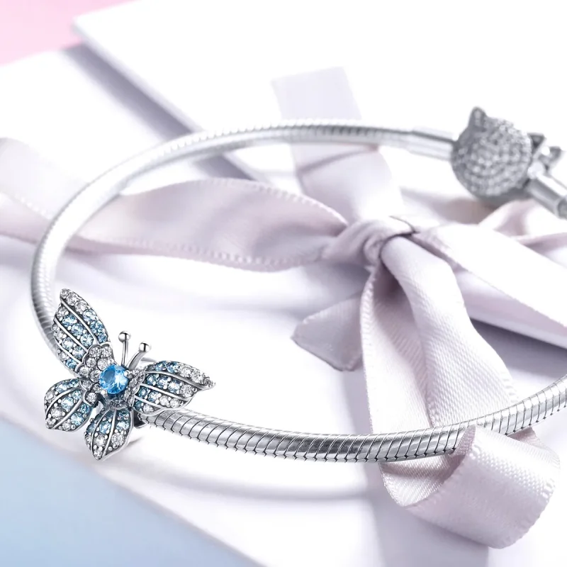 (image for) Pandora Style Silver Charm, Glitter Butterfly - BSC061 - View 3