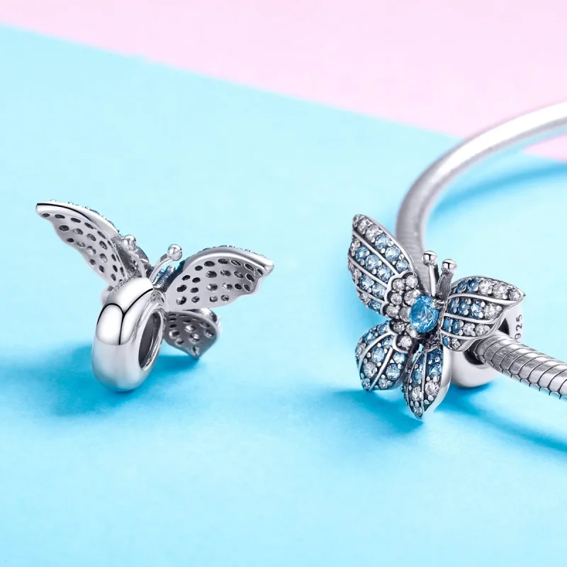 (image for) Pandora Style Silver Charm, Glitter Butterfly - BSC061 - View 4