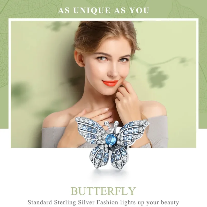 (image for) Pandora Style Silver Charm, Glitter Butterfly - BSC061 - View 6
