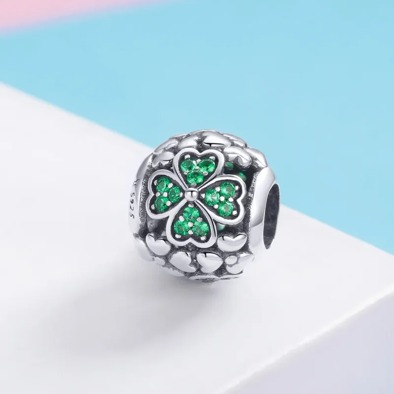 (image for) Pandora Style Silver Charm, Green Clover - SCC964 - View 2