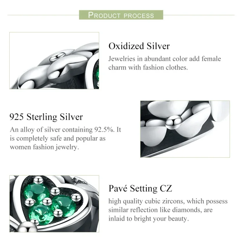 (image for) Pandora Style Silver Charm, Green Clover - SCC964 - View 7