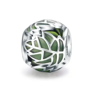 (image for) Pandora Style Silver Charm, Green Leaves Are In Love, Green Enamel - SCC524