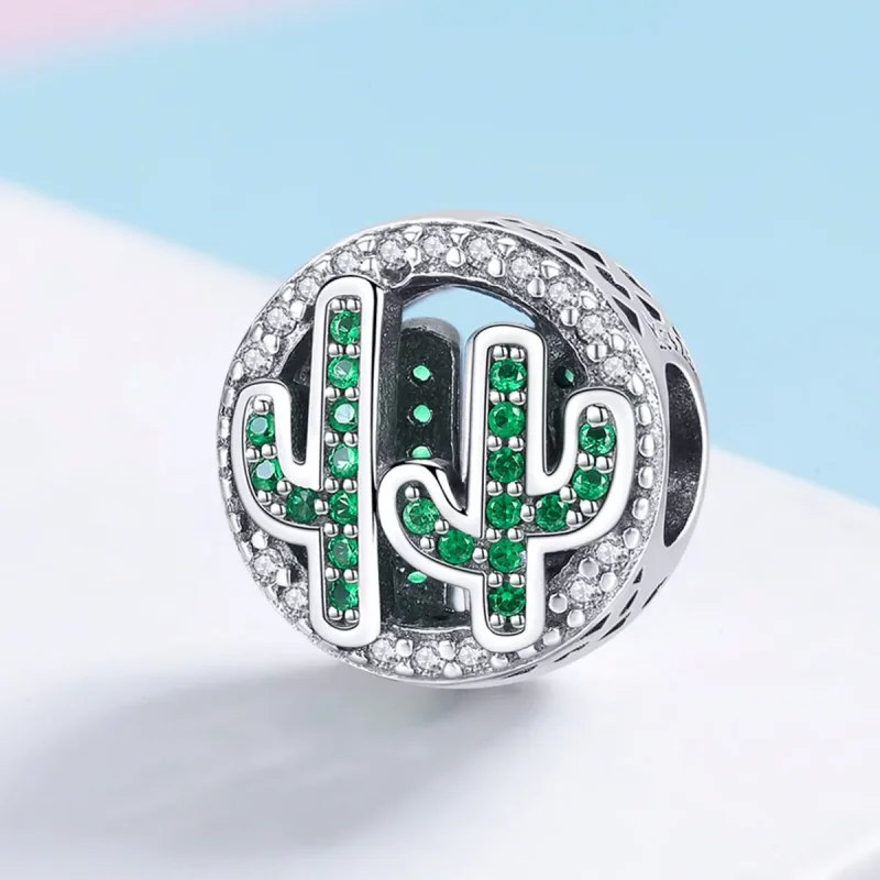 (image for) Pandora Style Silver Charm, Green Vibrant Cactus - SCC918 - View 2