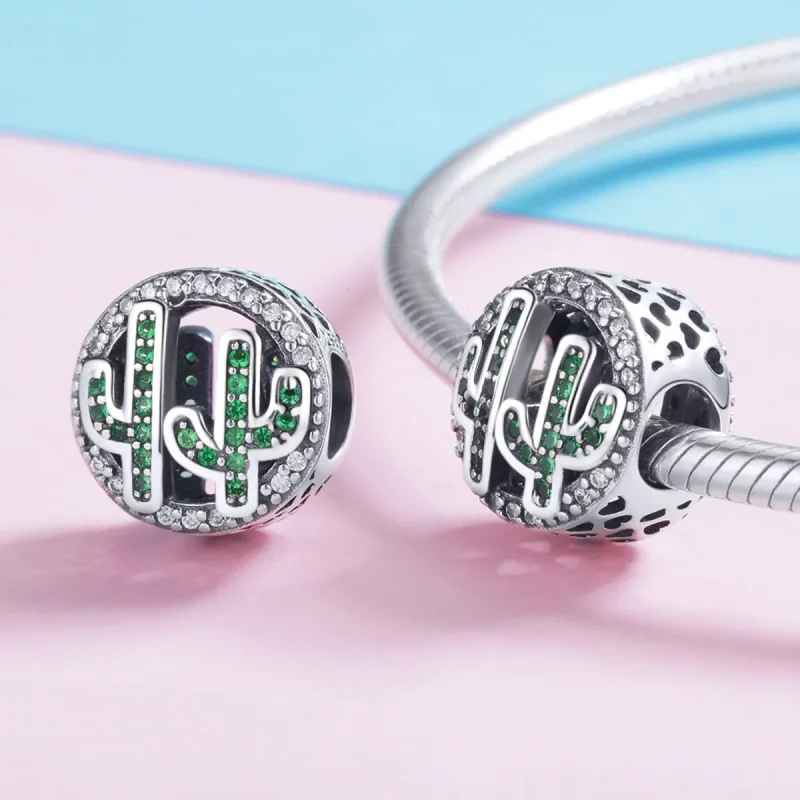 (image for) Pandora Style Silver Charm, Green Vibrant Cactus - SCC918 - View 4